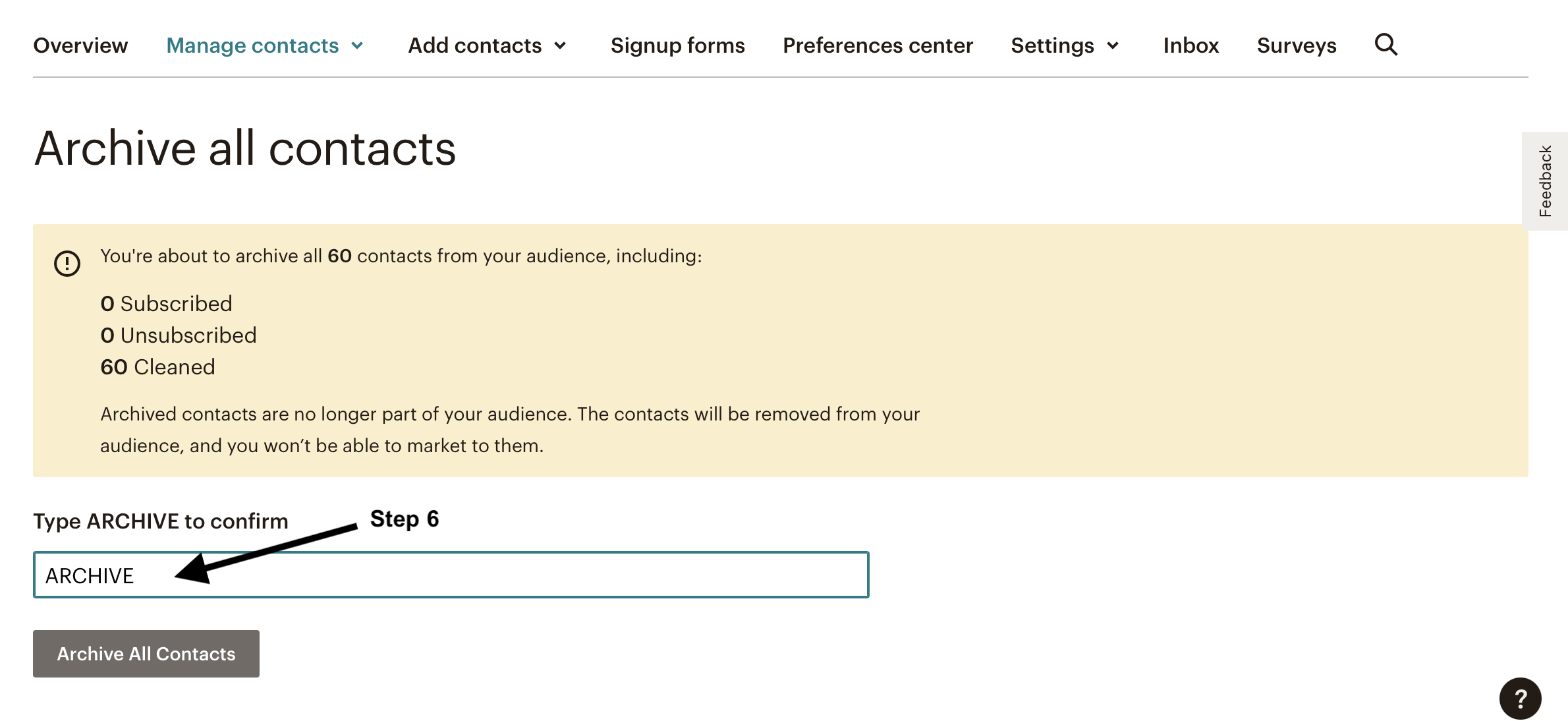 cleaned contacts in mailchimp