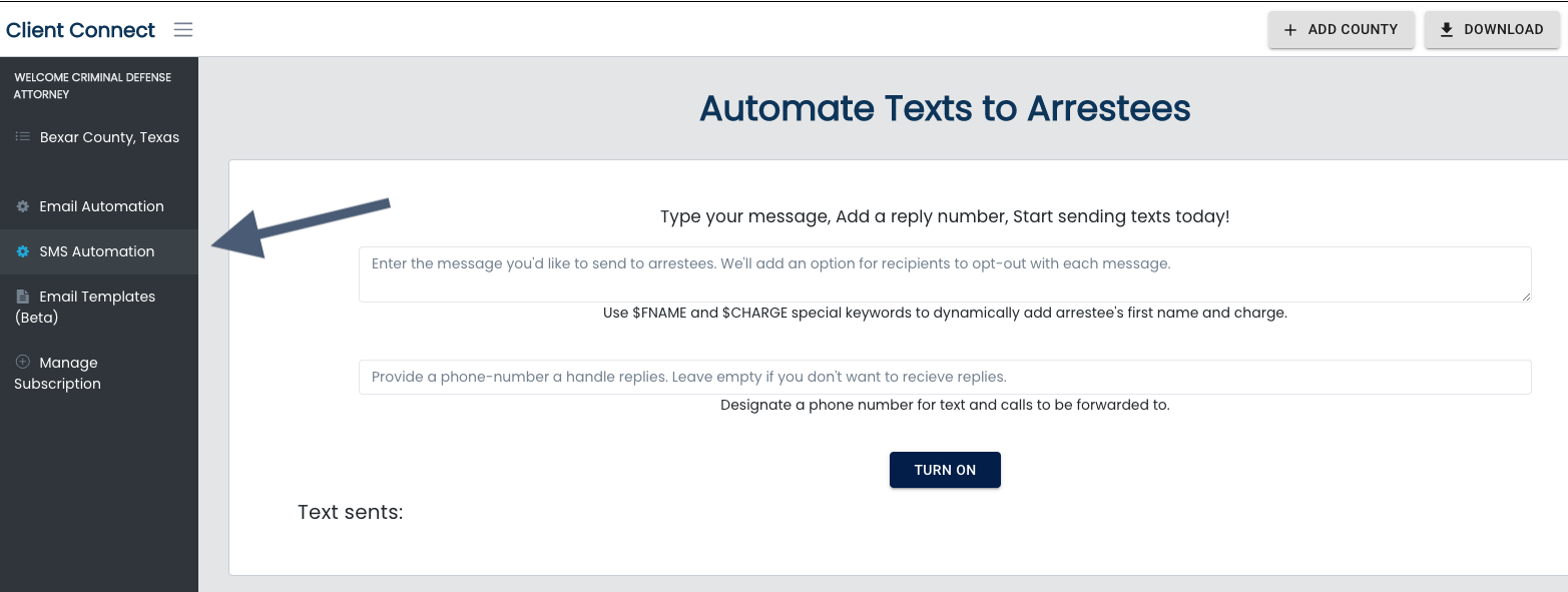 Navigate to the SMS Automation Tab.